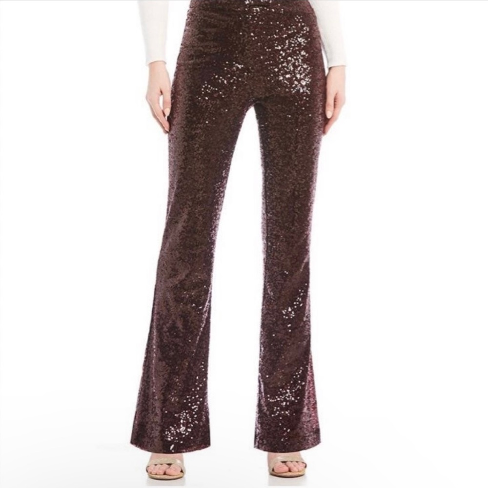 NWT Gianni Bini Burgundy Red Sequin Wide Leg Pants
